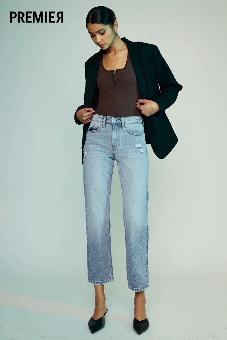 KANCAN Premier Chantel Jeans Cropped Straight Leg Distressed Light Blue Sz 7/27